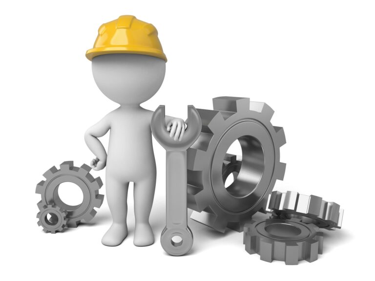 3d people with some gears. 3d image. Isolated white background